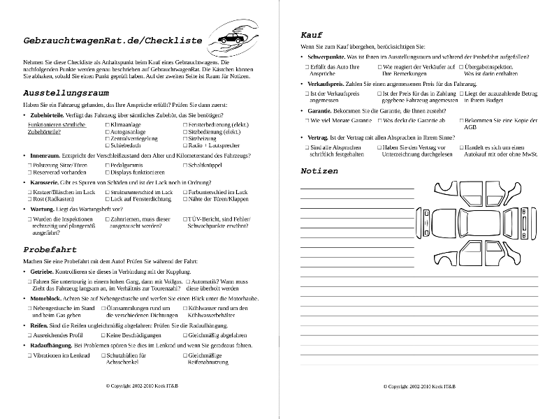 Checkliste auto wartung